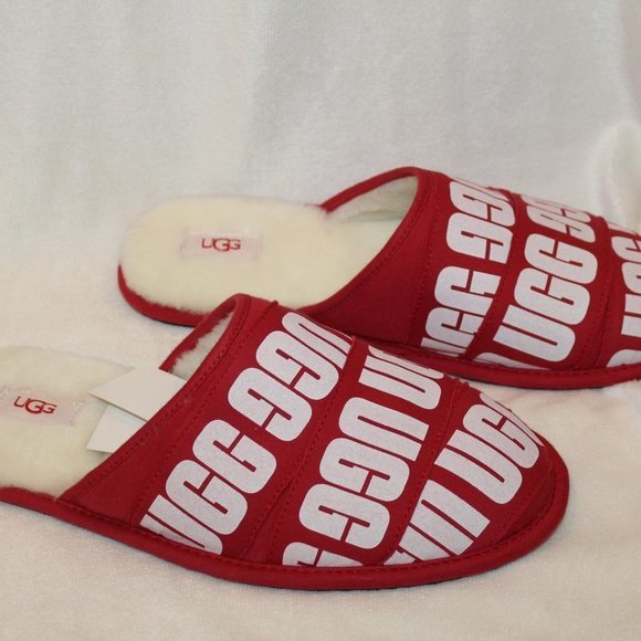 NIB‎ UGG MEN'S SCUFF LOGO RED WHITE SLIPPERS - Picture 4 of 8